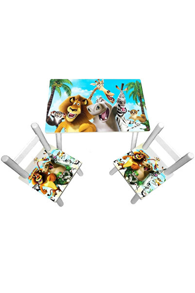 Marcoshop Masă pentru copii cu 2 scaune Zoo Madagascar