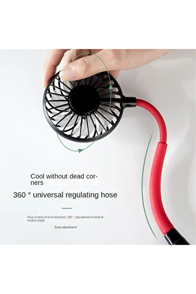 KADRAMA Portable Hanging Neck Fan, Dual Cooling, USB Rechargeable 2000mAh, LED & Aromatherapy (Black+Red)