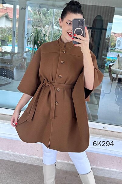 İnce Topuk Belden Tie-Up Poncho 6K294