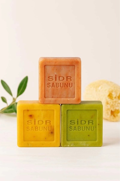 Bersa Sabun ve Kozmetik مجموعة صابون السدر الأخضر مع العود مكونة من 3 قطع - صابون طبيعي عشبي للبشرة من الكرز العربي والمسك