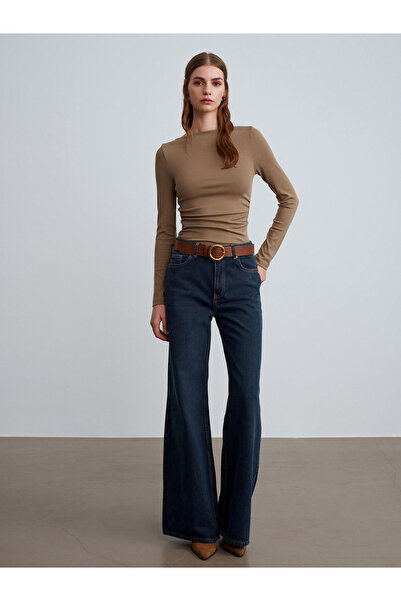 Dilvin 72098 bumbac 100% Blugi cu picioare largi-albastru închis