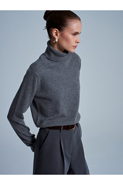 Dilvin 10848 100% Cashmere Turtleneck Sweater-Smoked M.