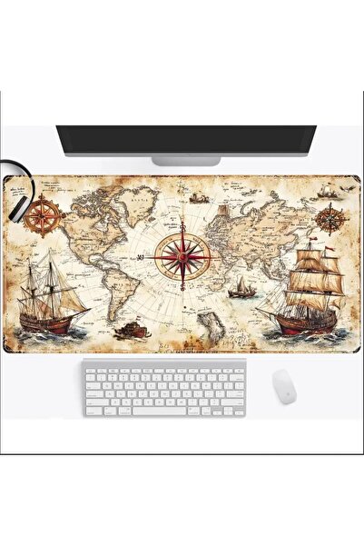 sgeteknoloji Sge Technology 90X40 cm Nostalgic Adventure Map Anti-Slip Base Speed Surface Gamer Mouse Pad Gaming