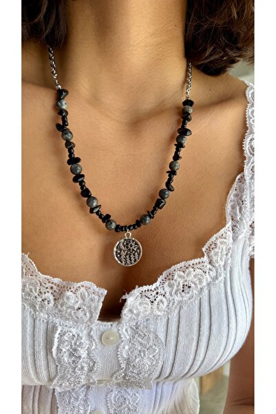 Gigi Dumanlı kuvars ve obsidyen taşından oluşan tasarım kolye