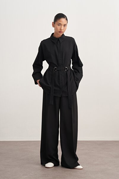 EBU Prive Women's Gabardine Belted Shirt Black