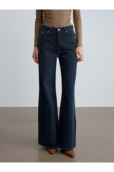 Dilvin 72098 bumbac 100% Blugi cu picioare largi-albastru închis