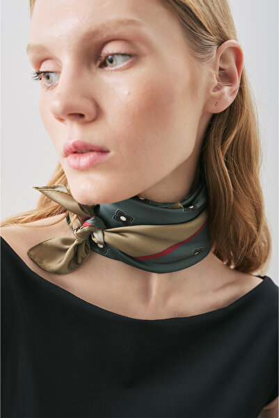 Manuka Patterned Medium Size Satin Scarf Merci