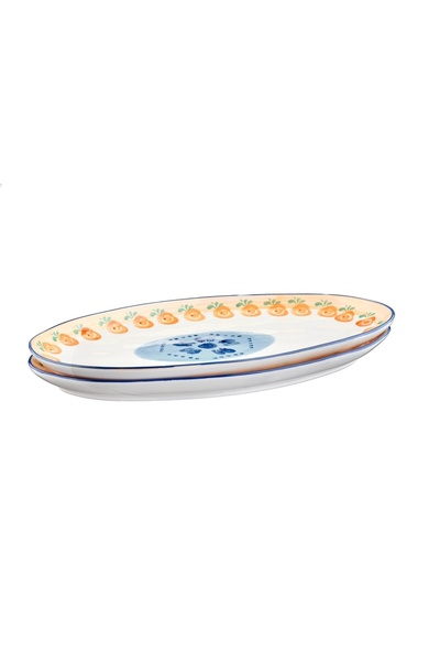 BJORN Set of 2 Oval serving plates, NAPOLI Citrus, hand-painted porcelain, 36.5 x 22 cm