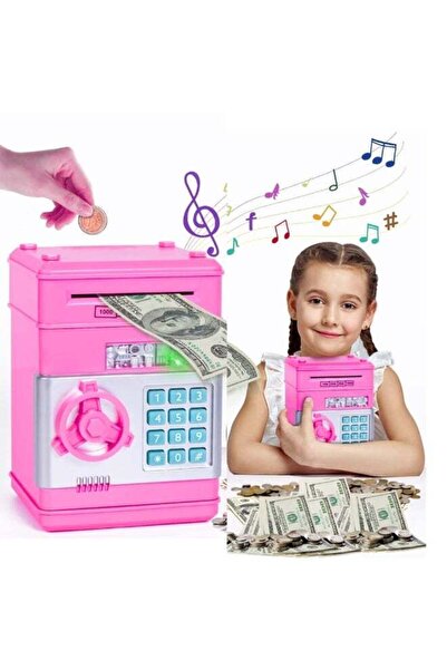 VİO صندوق أمان إلكتروني للأطفال - جهاز صراف آلي صغير محمي بكلمة مرور (وردي)