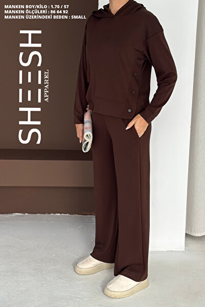 SHEESH APPAREL Soft Textured Modal Suit with Snap Detail on the Sides Hooded Sweatshirt Bottom Palazzo Pants
