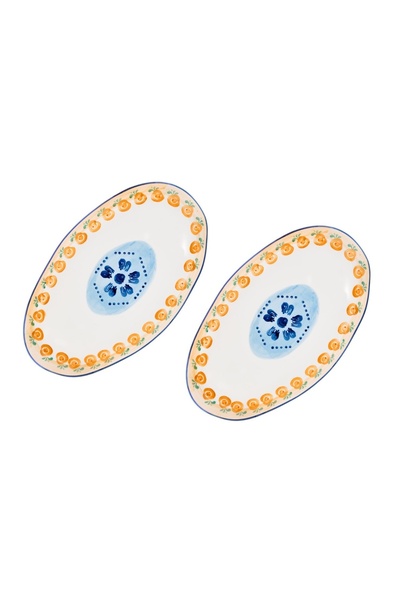 BJORN Set of 2 Oval serving plates, NAPOLI Citrus, hand-painted porcelain, 36.5 x 22 cm