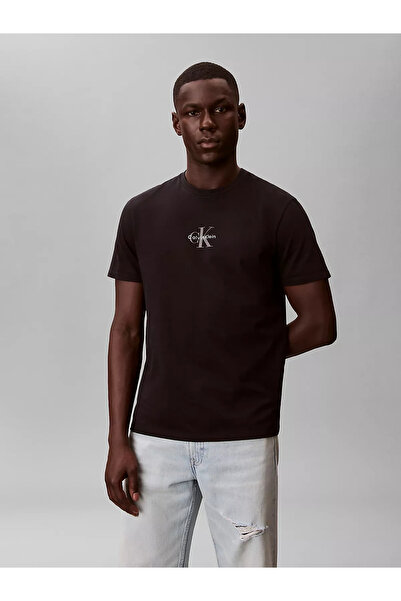 Calvin Klein Men's Ck Letter Detail Short Sleeve Crew Neck Black T-Shirt Lv04Rb866G-Ub1