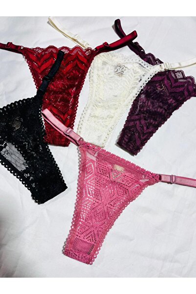 mendoza store Set de chiloți ajustabili din dantelă 5 bucăți Tanga S-M-L