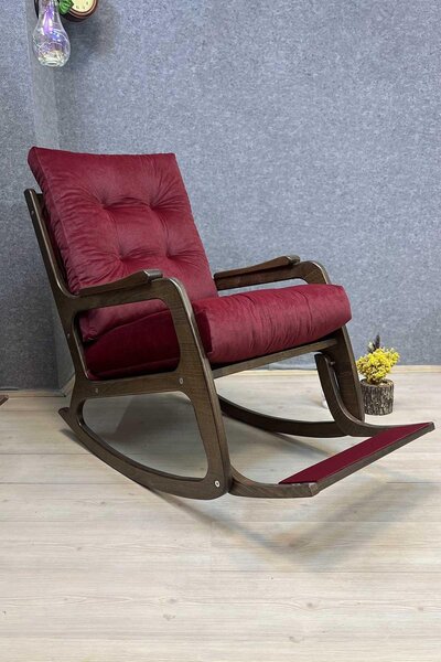Reyo Kontes Ceviz Bordo Dolgu Minderli Sallanan Sandalye Dinlenme Koltuğu Baba Koltuğu