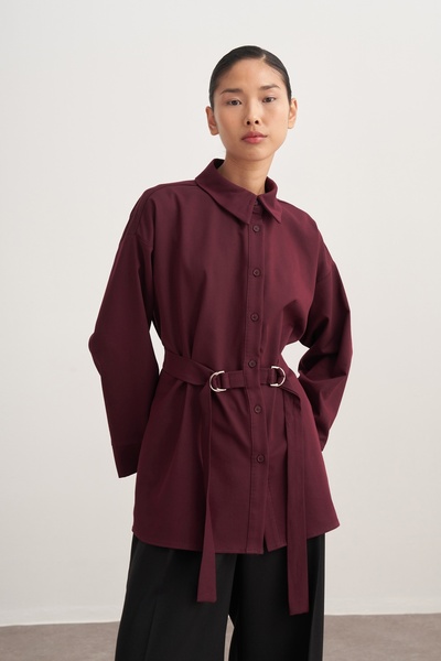 EBU Prive Women's Gabardine Belted Shirt Plum