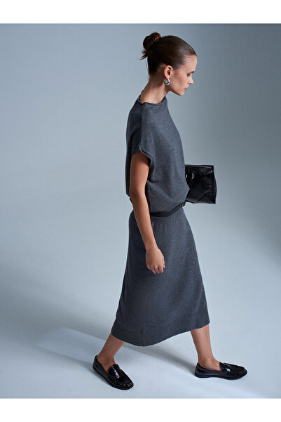 Dilvin 90256 Wool Blend Belted Knit Dress-Smoked M.