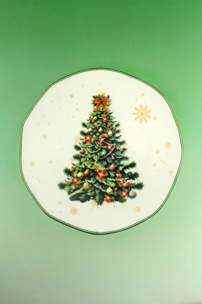 Bursa Porselen Dekor Christmas Tree Porcelain Pedestal Serving Plate