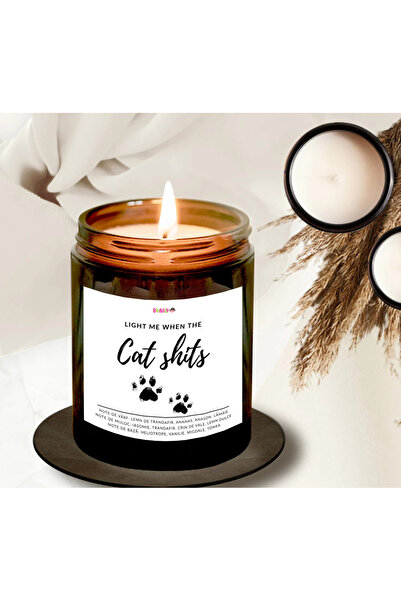 BUNILU Scented candle made of natural wax, glass container with lid, gift with funny label Cats