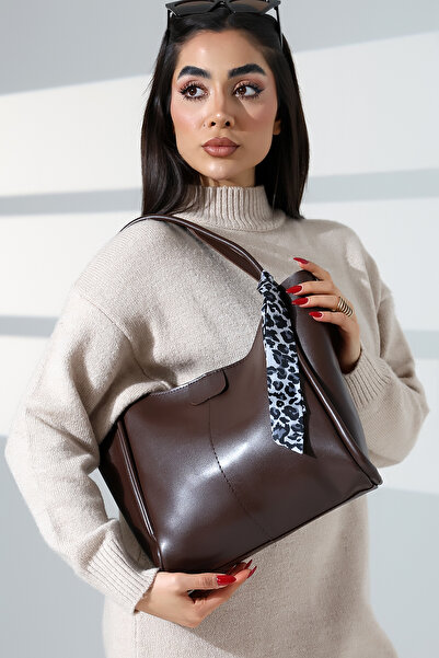 Moda Lime Women's Large Internal Volume Stylish and Useful Daily Office Leopard Scarf Detailed Hand and Shoulder Bag