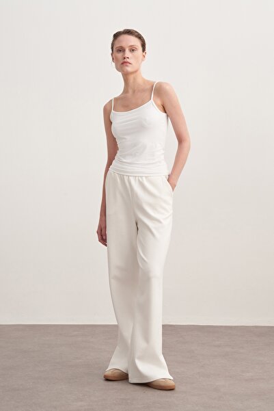 EBU Prive Women's Interlock Side Slit Palazzo Pants Ecru