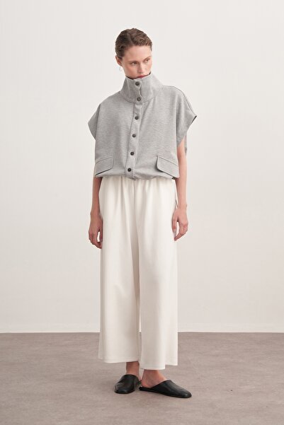 EBU Prive Γυναικείο γιλέκο με ψηλό γιακά γκρι μελανζ