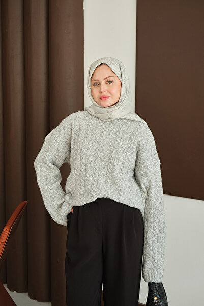 LOCCO Γυναικείο πλεκτό μοτίβο πλεκτό τούνικ γκρι