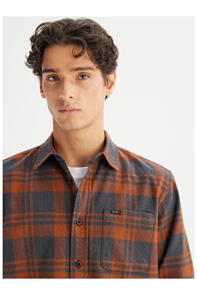 Lee L66N9620971 Turuncu Gri Erkek Tek Cepli Regular Fit Oduncu Gömlek