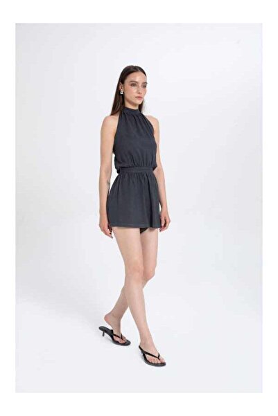 İpekçi Otantik Keten Karışımlı Kısa Salopet Tulum