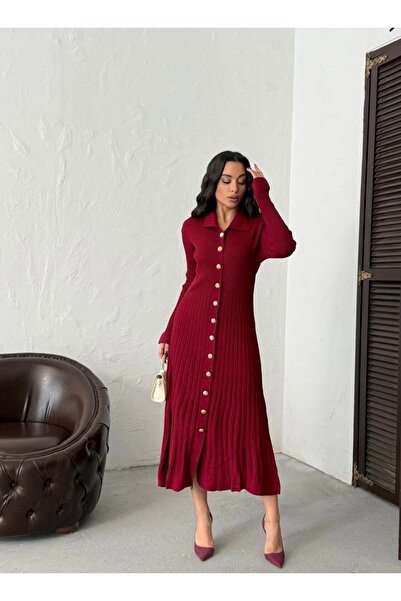 La Perla Boutique Shirt Collar Button Detail Knitwear Dress