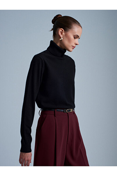 Dilvin 10848 100% Cashmere Turtleneck Sweater-Black