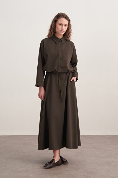 EBU Prive Women's Gabardine Shirt and Flared Skirt Set Dark Khaki