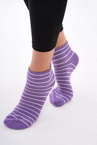 The huez 3 أزواج من الجوارب القطنية النسائية ذات النمط الخطوي، جوارب ناعمة قابلة للتنفس ومضادة للتعرق (أرجواني)