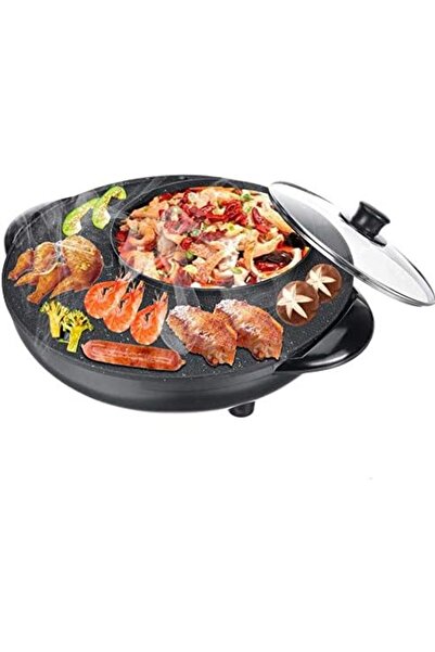 Generic 2-in-1 Electric Hot Pot & Smokeless Non-Stick Grill Pan Multi Cooker 220V