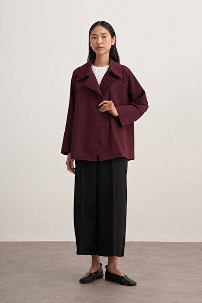 EBU Prive Women's Gabardine Double-Breasted Shirt Plum