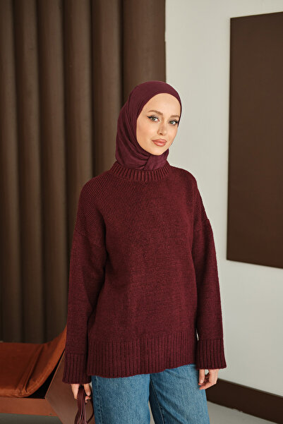 LOCCO Women's Crew Neck Knitwear Tunic Claret Red