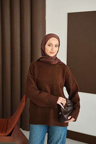 LOCCO Women's Crew Neck Knitwear Tunic Brown