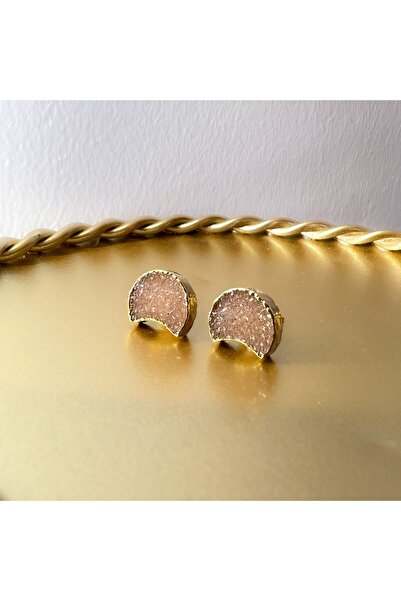 Moonlight Jewelry Gold Moon Earrings - Druzy Quartz