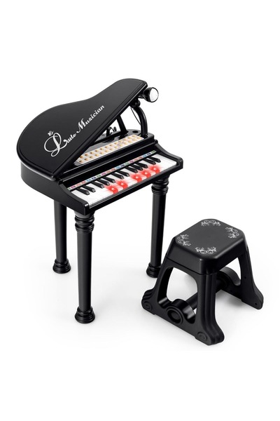 SHOPIENS Pian Jucarie cu Scaun si Microfon 31 Clape Lumini LED Mod Invatare MP3 Pentru Copii