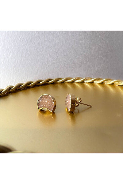 Moonlight Jewelry Gold Moon Earrings - Druzy Quartz