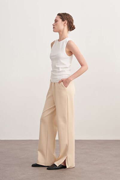 EBU Prive Γυναικείο Interlock Side Y άνοιγμα P παντελόνι palazzo Μπεζ