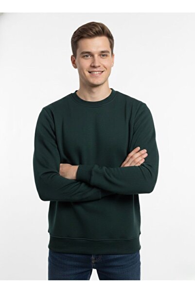 assef Unisex Relax Fit Comfortable Cut Cotton Soft Textured Fleece Inside Crew Neck Sweatshirt