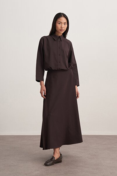 EBU Prive Women's Gabardine Shirt and Flared Skirt Set - Brown