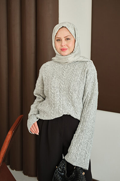 LOCCO Γυναικείο πλεκτό μοτίβο πλεκτό τούνικ γκρι