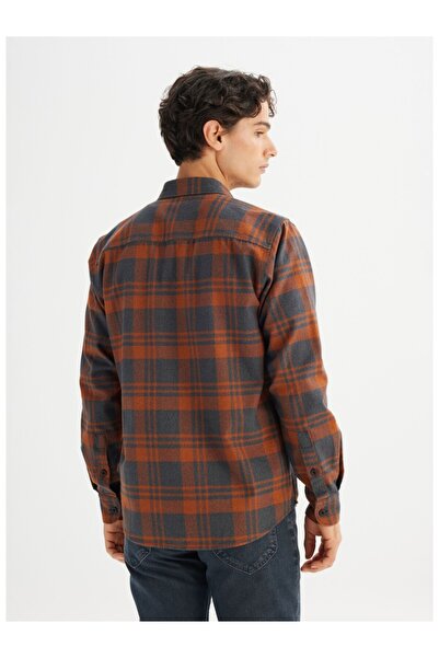 Lee L66N9620971 Turuncu Gri Erkek Tek Cepli Regular Fit Oduncu Gömlek