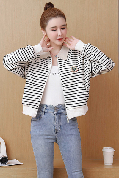dorbe striped pattern collar neck zip closure women winter wear cotton jacket