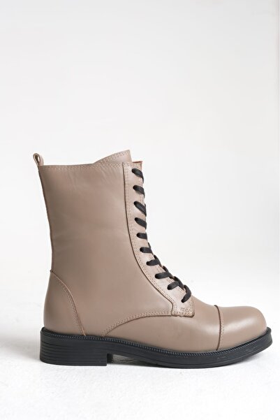 ERNİLA Lara Genuine Leather Mink Lace-Up Women's Boots