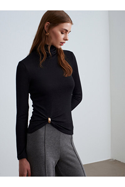 Dilvin 32202 Accessory Detailed Fisherman Collar Top-Black