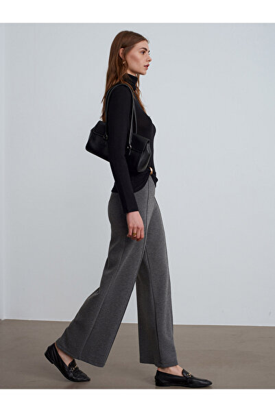 Dilvin 71934 Wide Leg Pants with Stitching Detail - Smoked M.