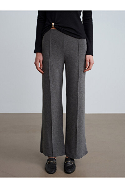 Dilvin 71934 Wide Leg Pants with Stitching Detail - Smoked M.