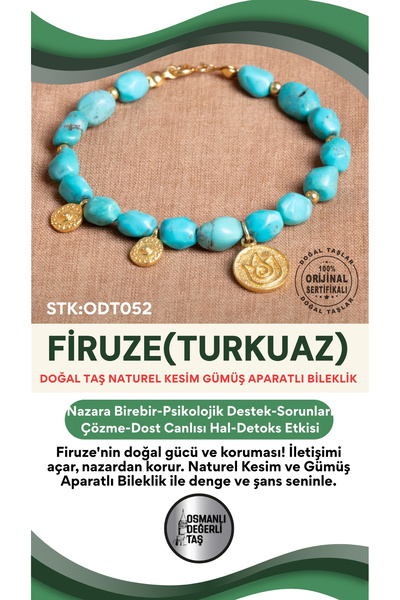 OSMANLI DEĞERLİ TAŞ سوار من الحجر الطبيعي الفيروزي المعتمد مع جهاز فضي طبيعي ...